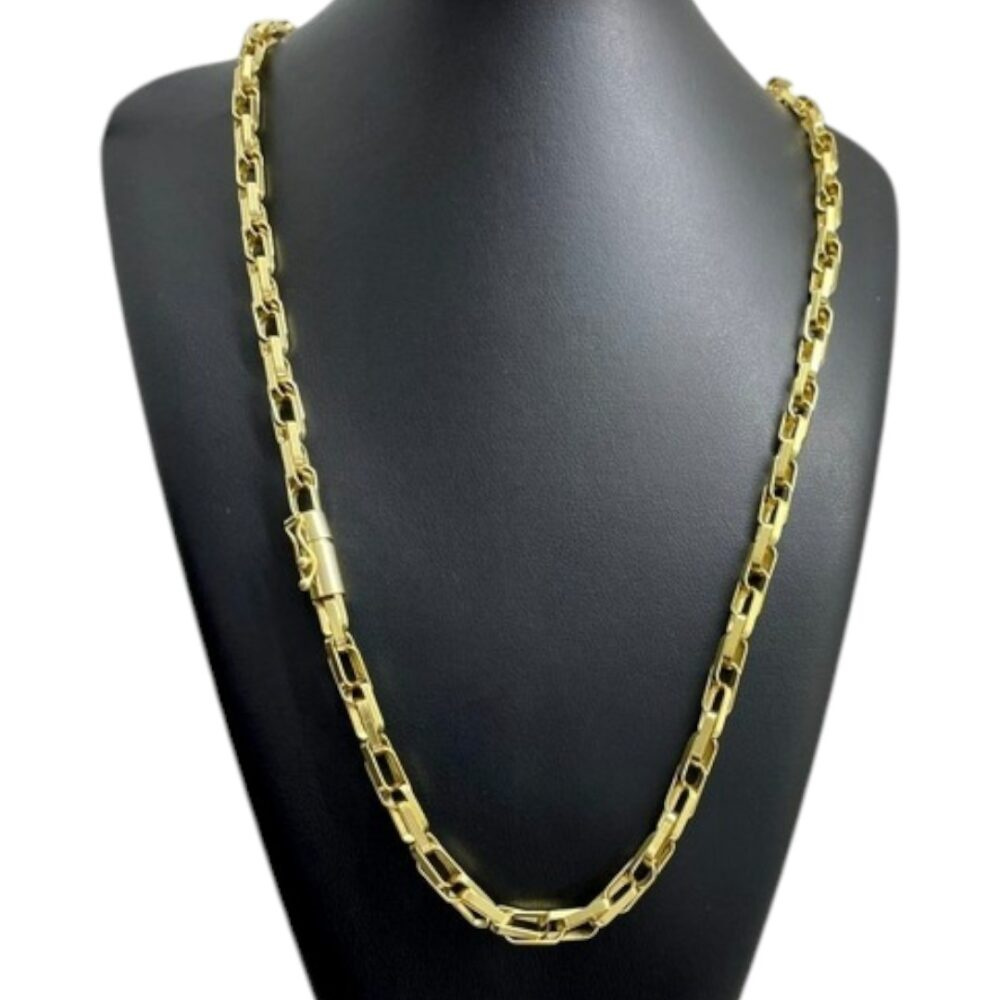 Corrente Trançado 8Mm Fecho Canhão Banhado A Ouro 18K - Imagem 3