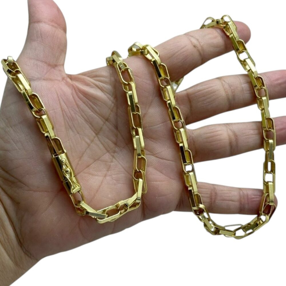 Corrente Trançado 8Mm Fecho Canhão Banhado A Ouro 18K