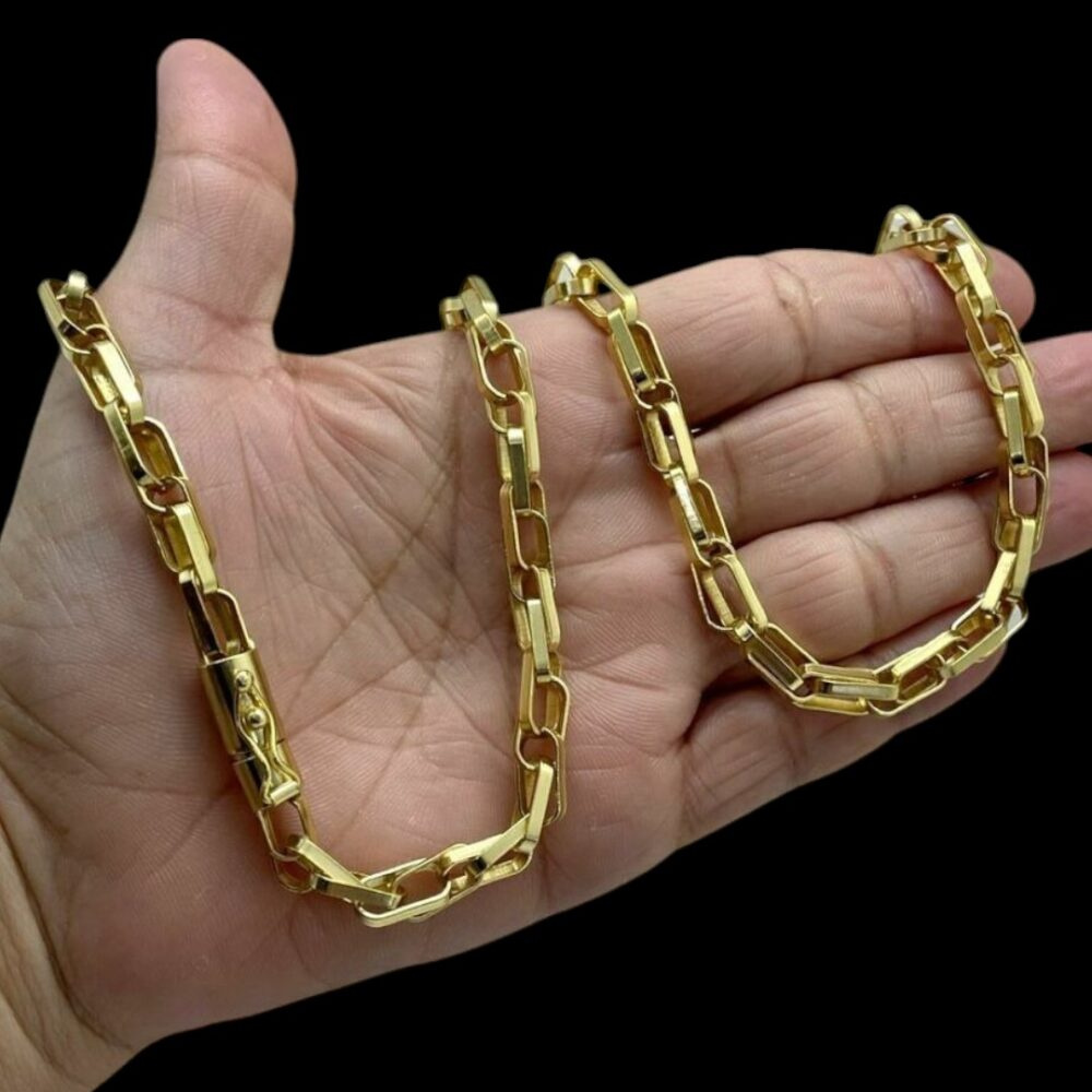 Corrente Trançado 8Mm Fecho Canhão Banhado A Ouro 18K - Imagem 5