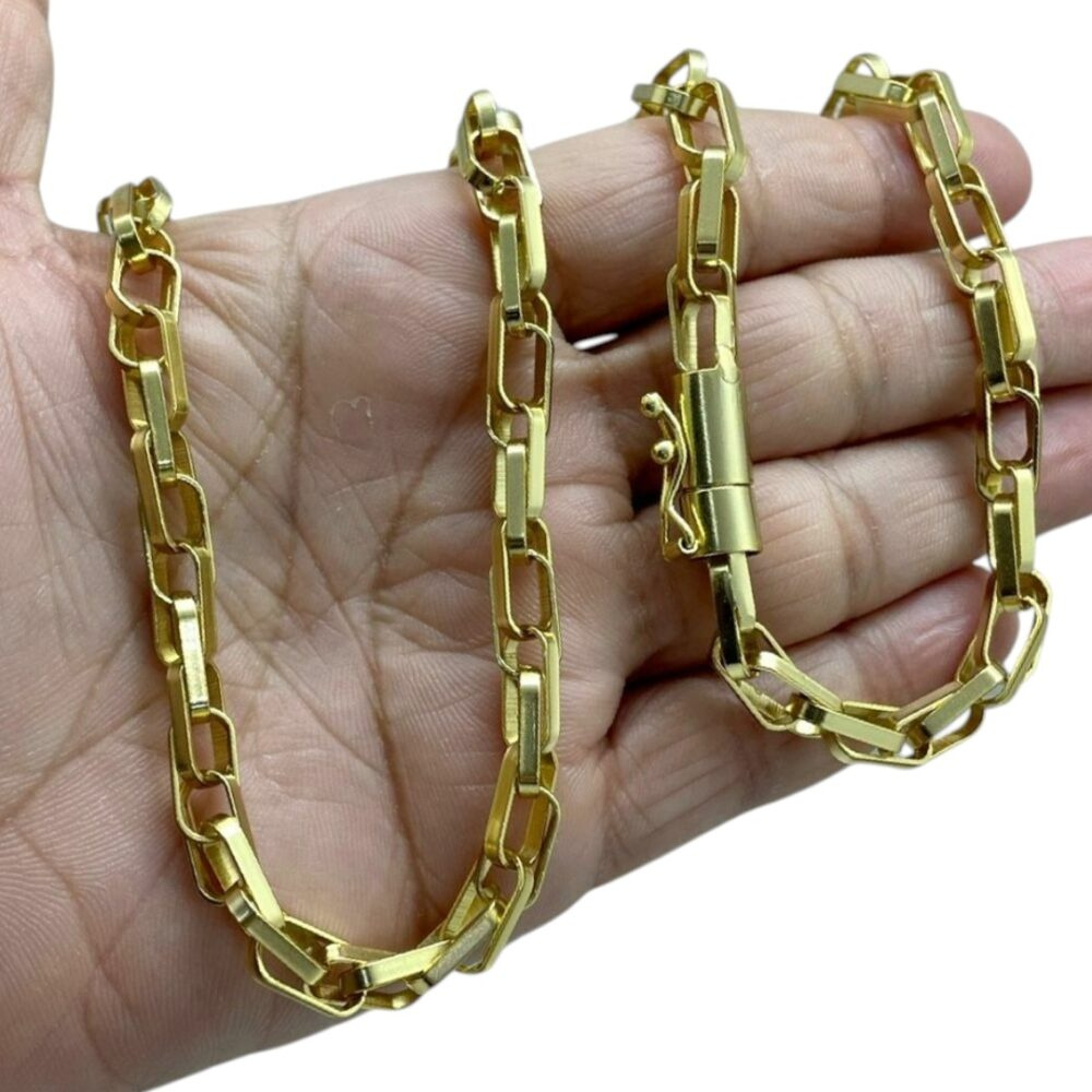 Corrente Trançado 8Mm Fecho Canhão Banhado A Ouro 18K - Imagem 2