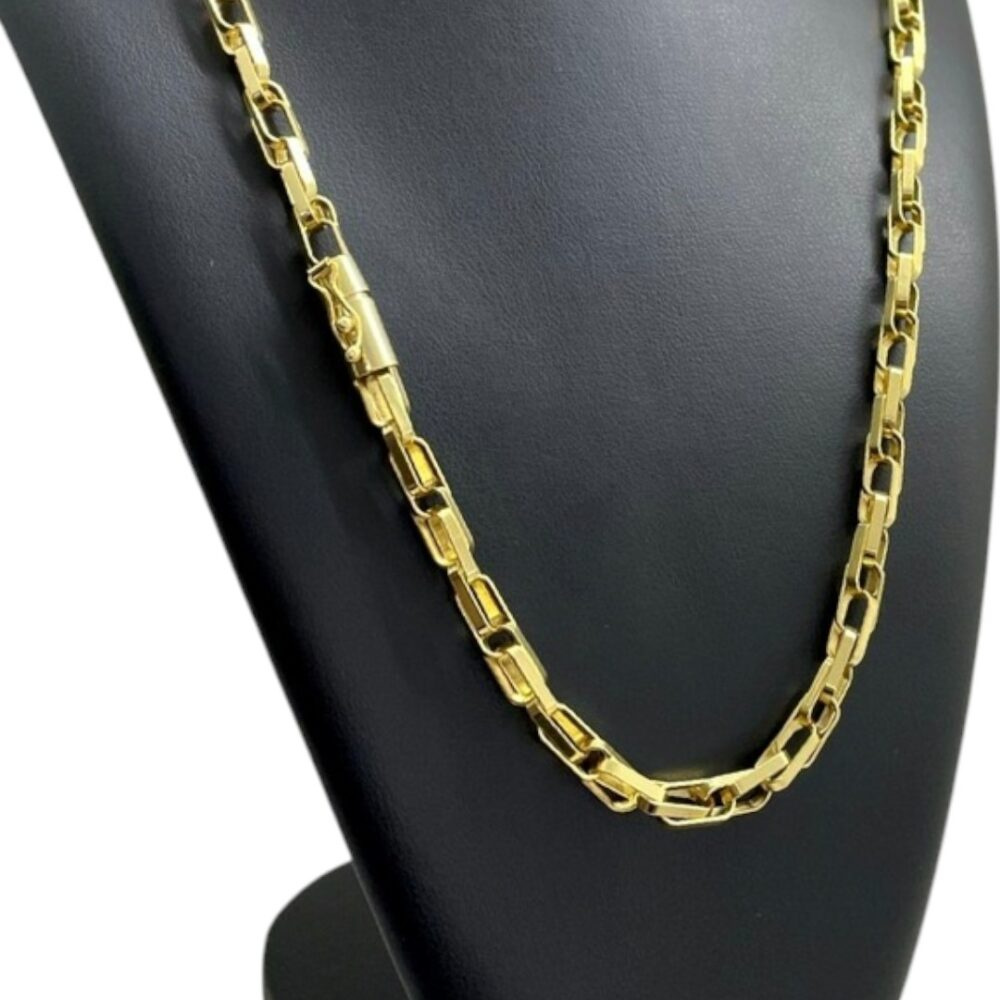 Corrente Trançado 8Mm Fecho Canhão Banhado A Ouro 18K - Imagem 4
