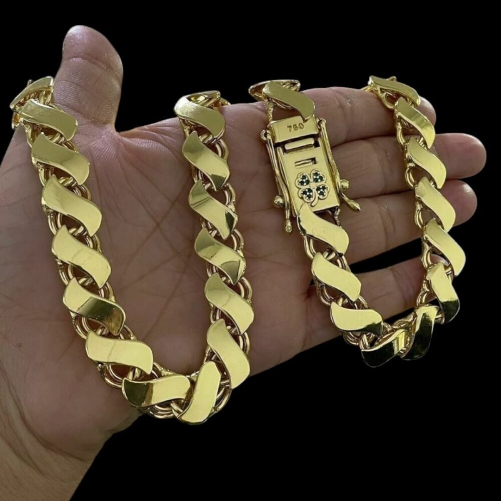 Corrente Friso S 13Mm Fecho Trevo Cravejado Ouro 18K - Imagem 2
