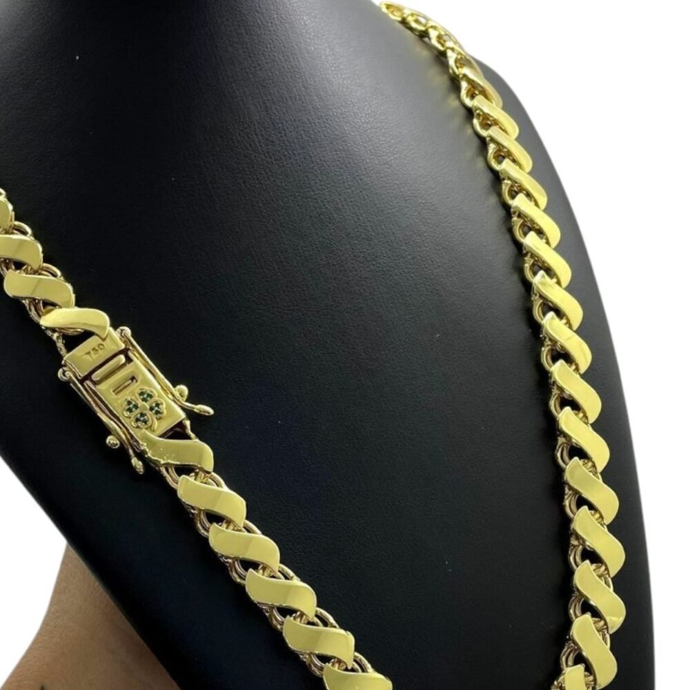 Corrente Friso S 13Mm Fecho Trevo Cravejado Ouro 18K - Imagem 3