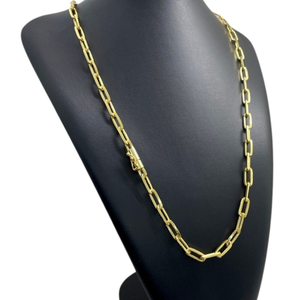 Corrente Tijolinho 7Mm Fecho Canhão Banhado A Ouro 18K - Imagem 2