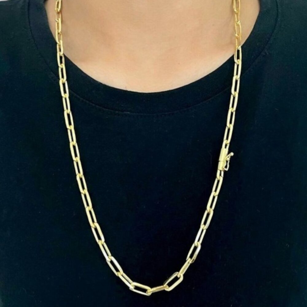 Corrente Tijolinho 7Mm Fecho Canhão Banhado A Ouro 18K - Imagem 3