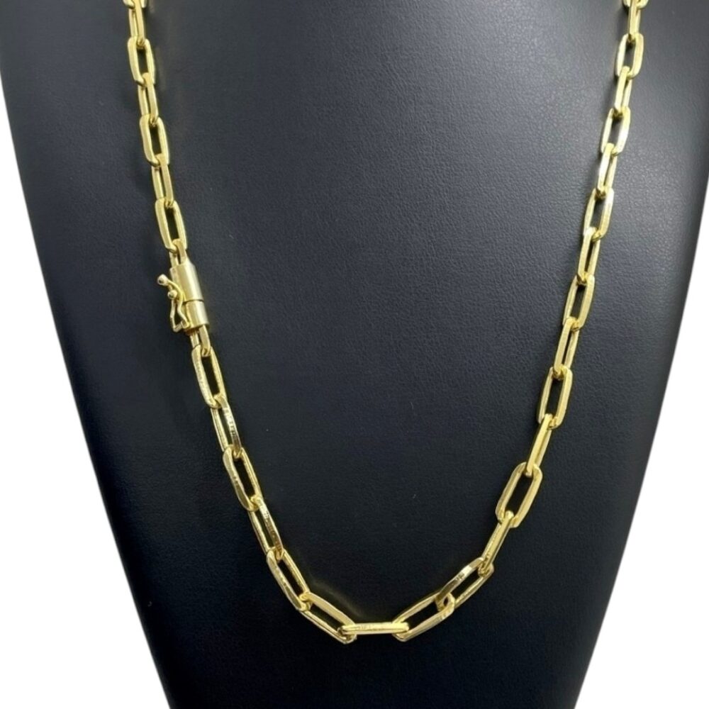 Corrente Tijolinho 7Mm Fecho Canhão Banhado A Ouro 18K - Imagem 4