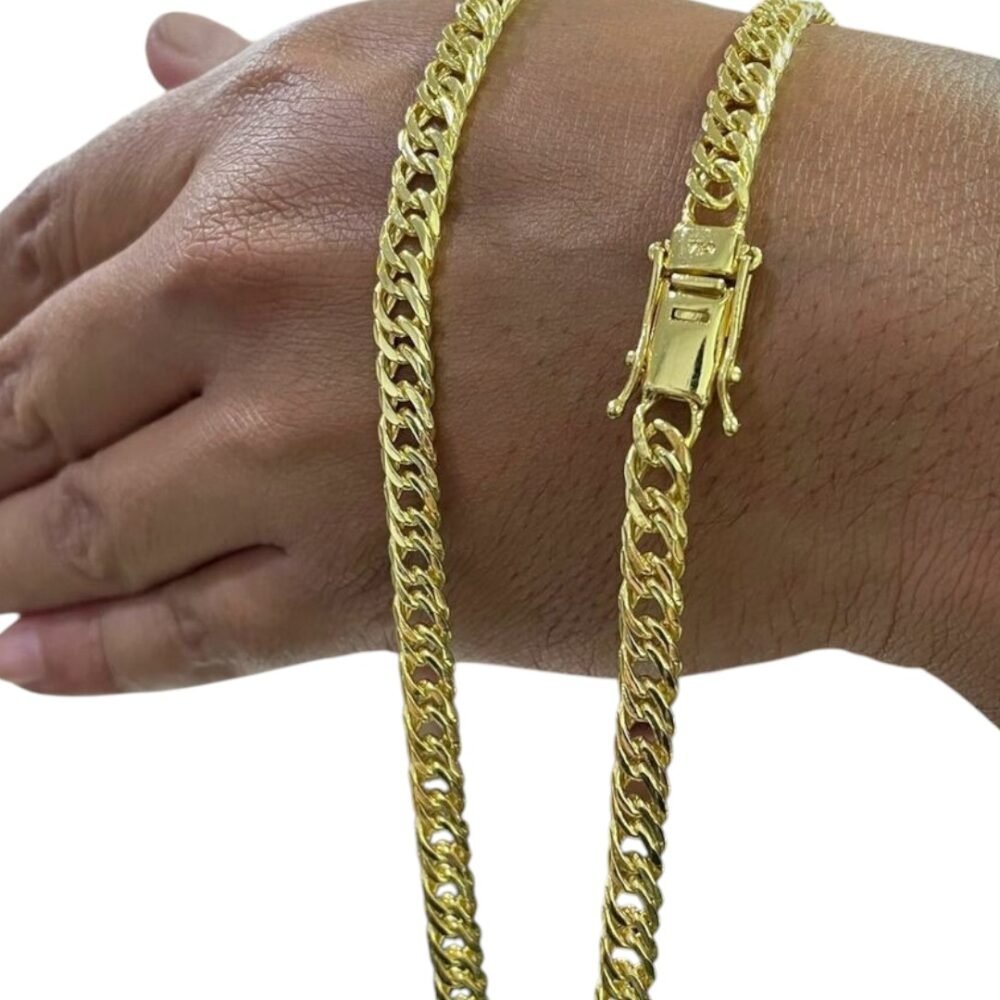 Corrente Grumet Lacraia 7Mm Fecho 750 Banhado A Ouro 18K - Imagem 2