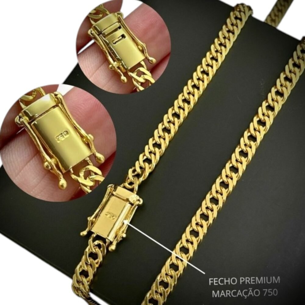 Corrente Grumet Lacraia 7Mm Fecho 750 Banhado A Ouro 18K - Imagem 4