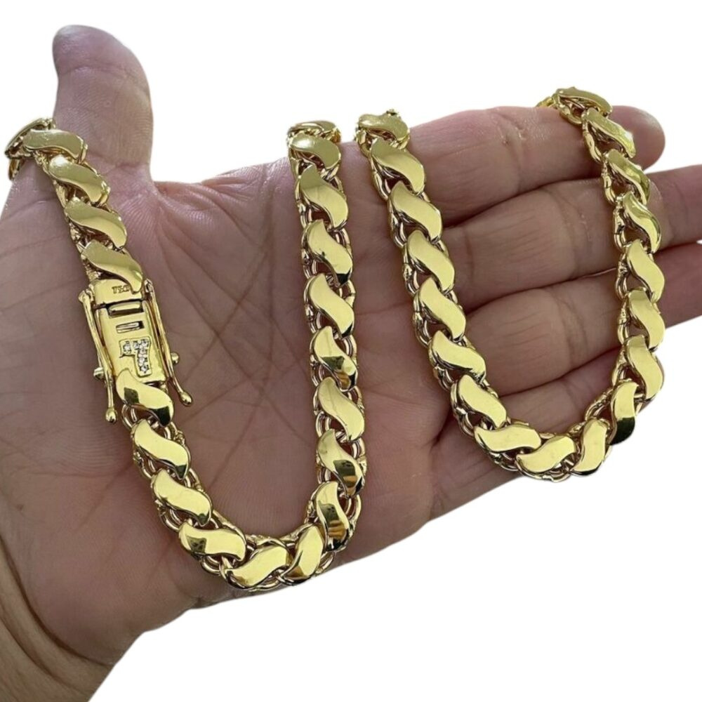 Corrente Friso S 8Mm Fecho 7 Cravejado Banhado Ouro 18K - Imagem 3