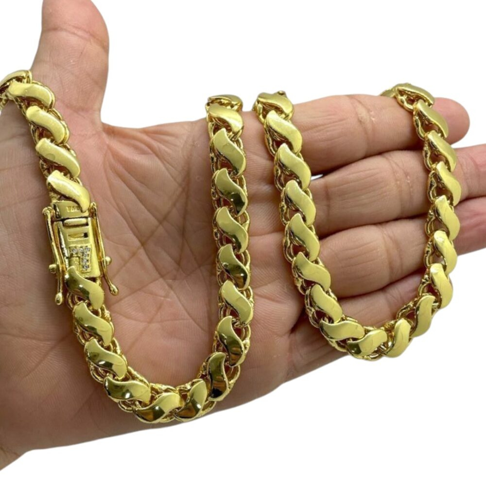 Corrente Friso S 8Mm Fecho 7 Cravejado Banhado Ouro 18K