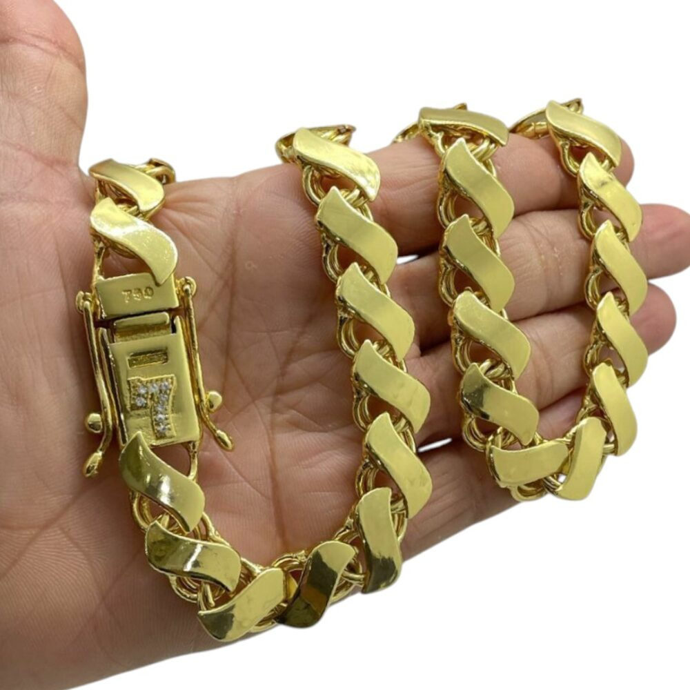 Corrente 13Mm Friso S Fecho Premium 7 Crav Banhado Ouro - Imagem 2