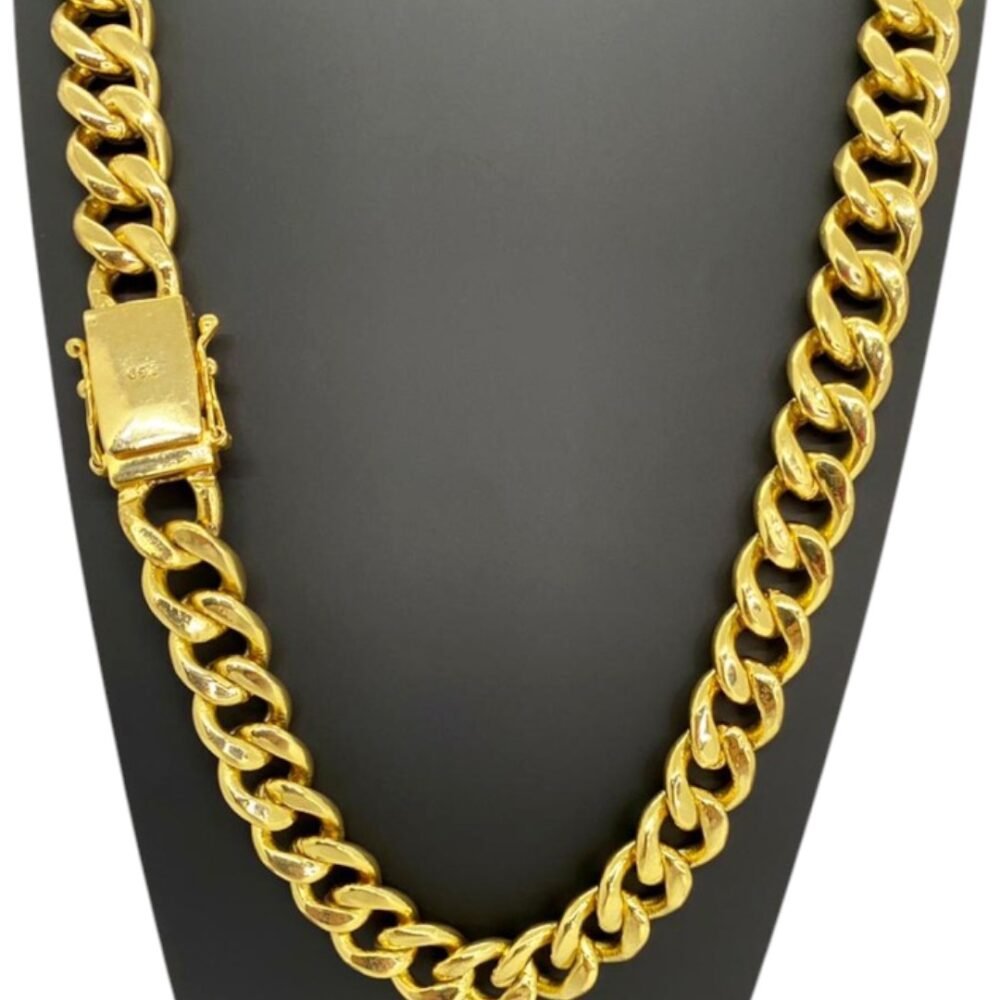 Corrente Masculina 13Mm Pit Bull 750 Banhado A Ouro - Imagem 3