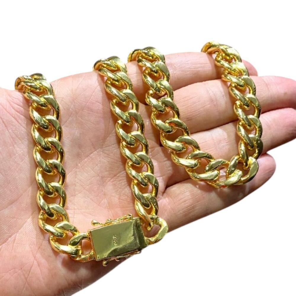 Corrente Masculina 13Mm Pit Bull 750 Banhado A Ouro