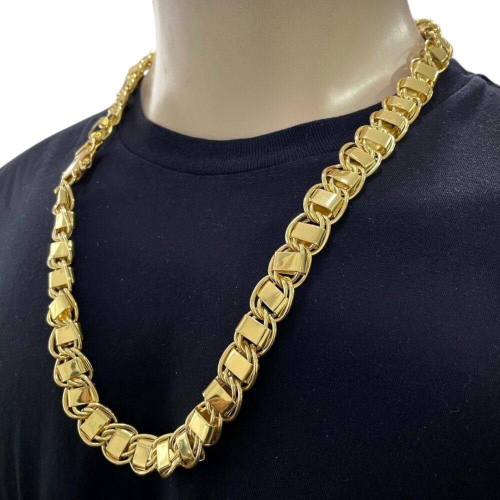 Corrente 15Mm Dubai Fecho 750 Luxo Banhado A Ouro 18K - Imagem 2
