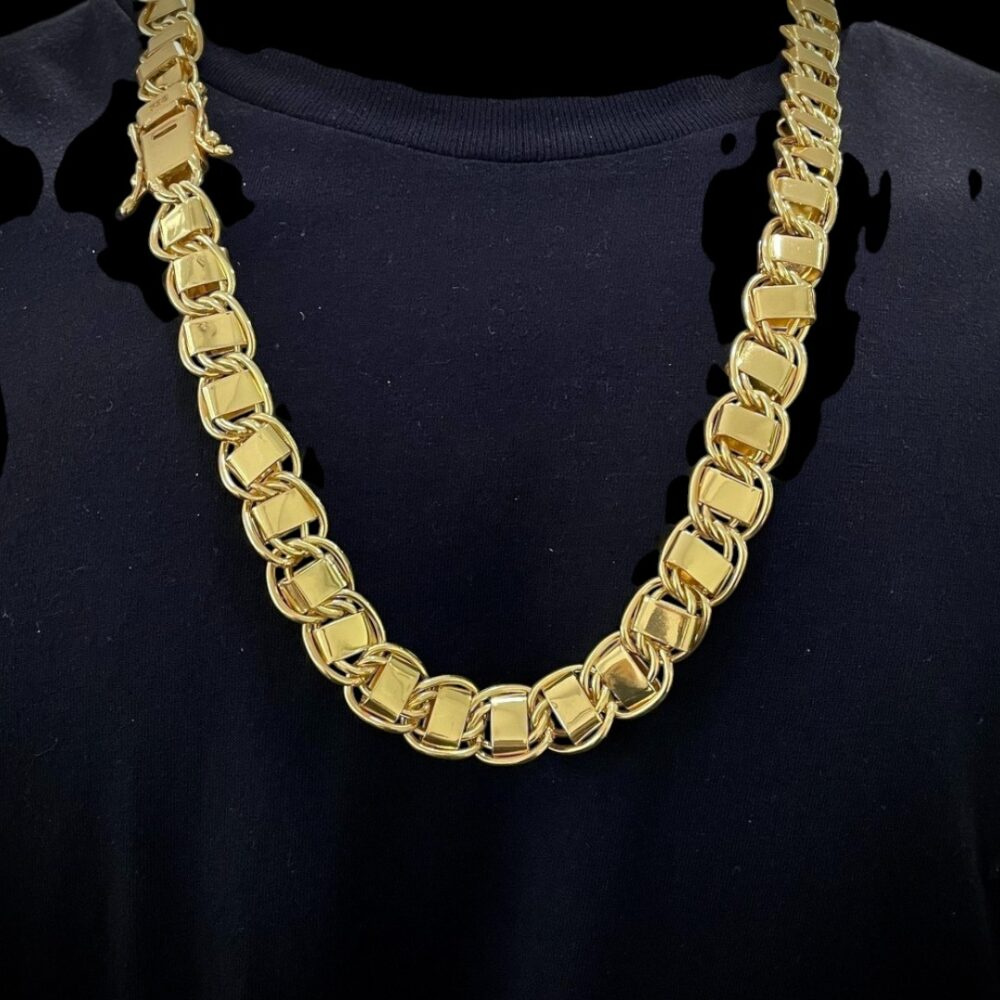 Corrente 15Mm Dubai Fecho 750 Luxo Banhado A Ouro 18K - Imagem 3