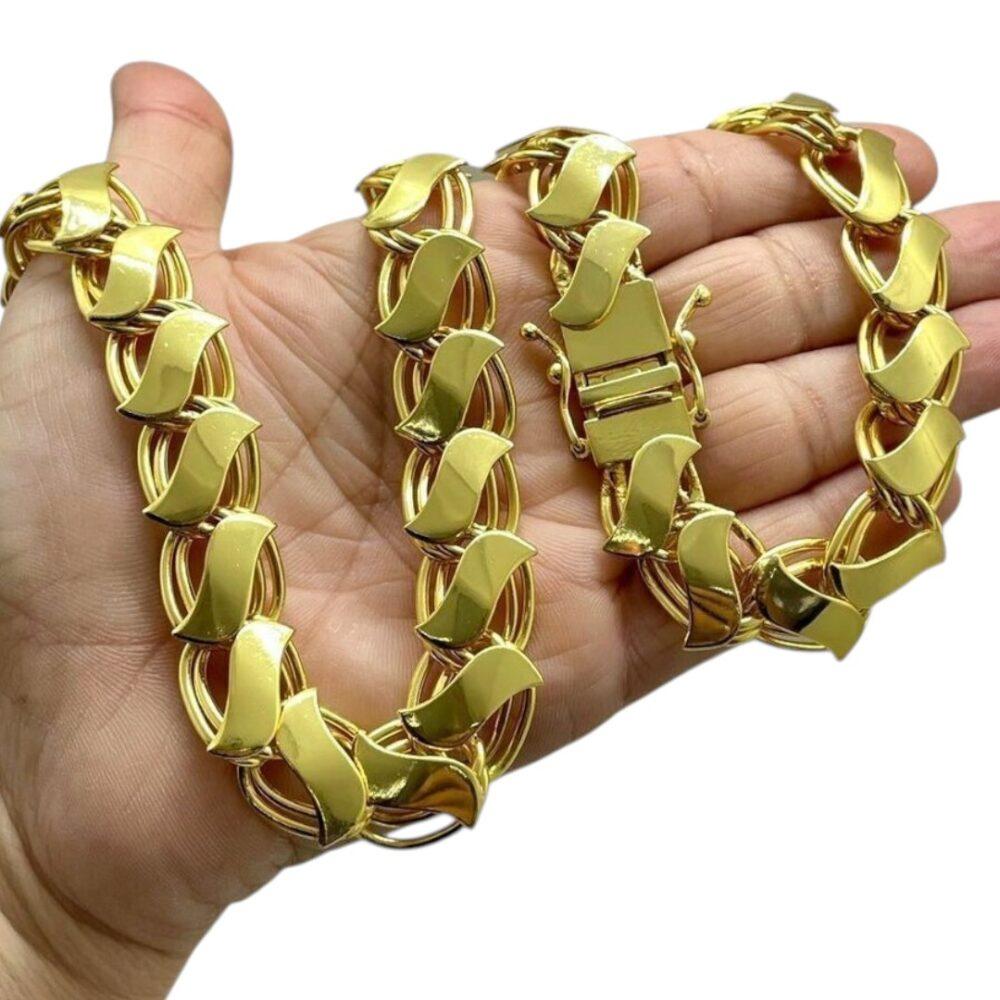 Corrente Dubai S 13Mm Com Fecho 750 – Banhada A Ouro 18K - Imagem 2