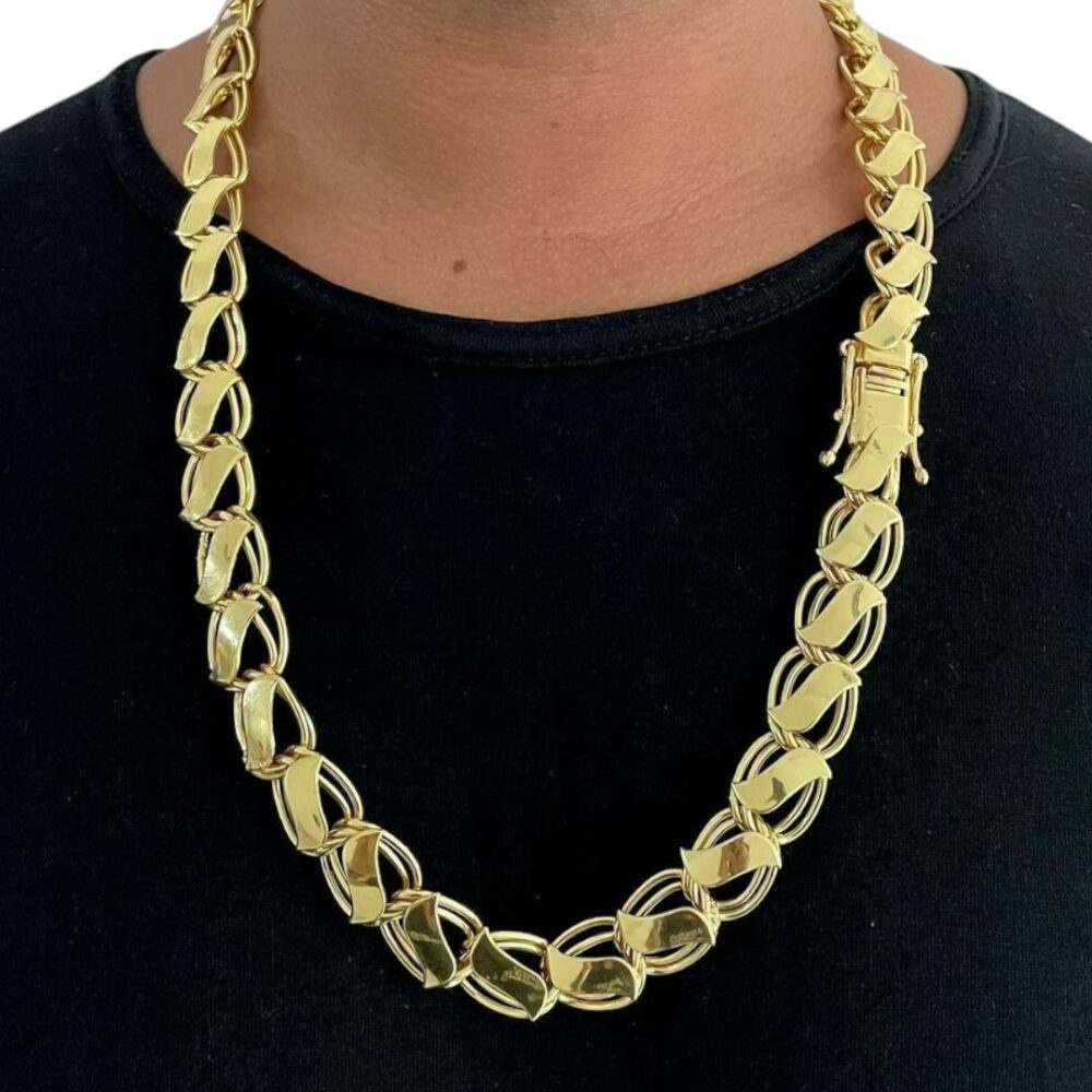 Corrente Dubai S 13Mm Com Fecho 750 – Banhada A Ouro 18K - Imagem 4