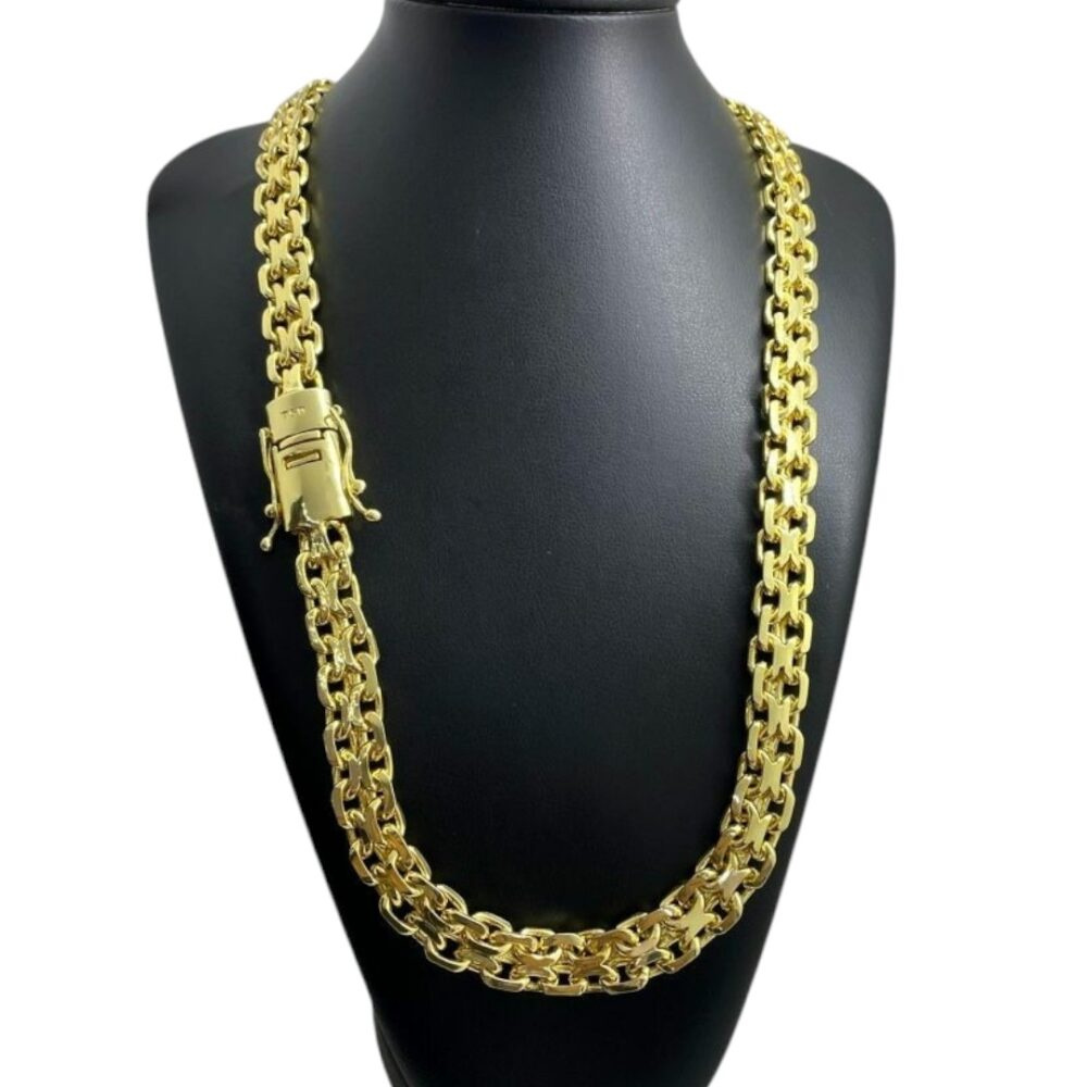 Corrente 15Mm Cadeado Duplo Fecho 750 Banhado A Ouro 18K - Imagem 3