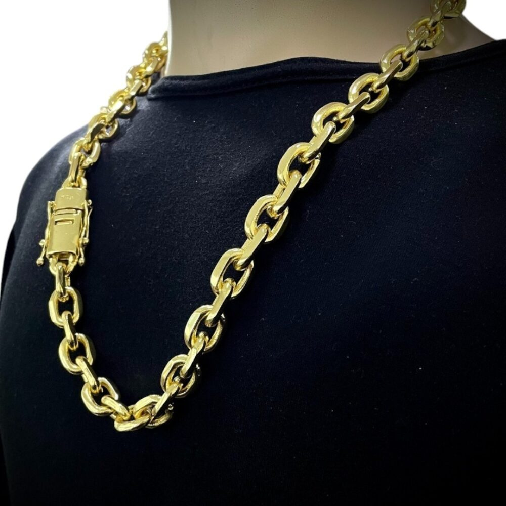Corrente 18Mm Cadeado Fecho Marcação 750 Banhado A Ouro 18K - Imagem 2