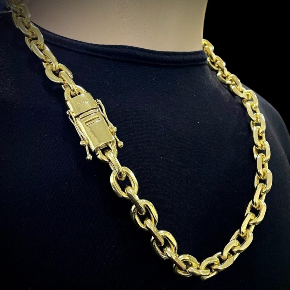 Corrente 18Mm Cadeado Fecho Marcação 750 Banhado A Ouro 18K - Imagem 3