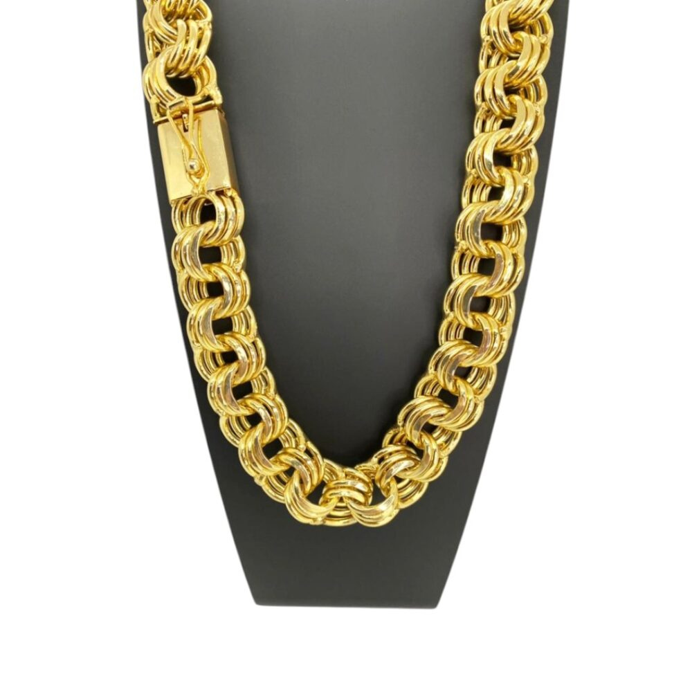 Corrente 20Mm Friso Triplo Banhado A Ouro 18K - Imagem 2