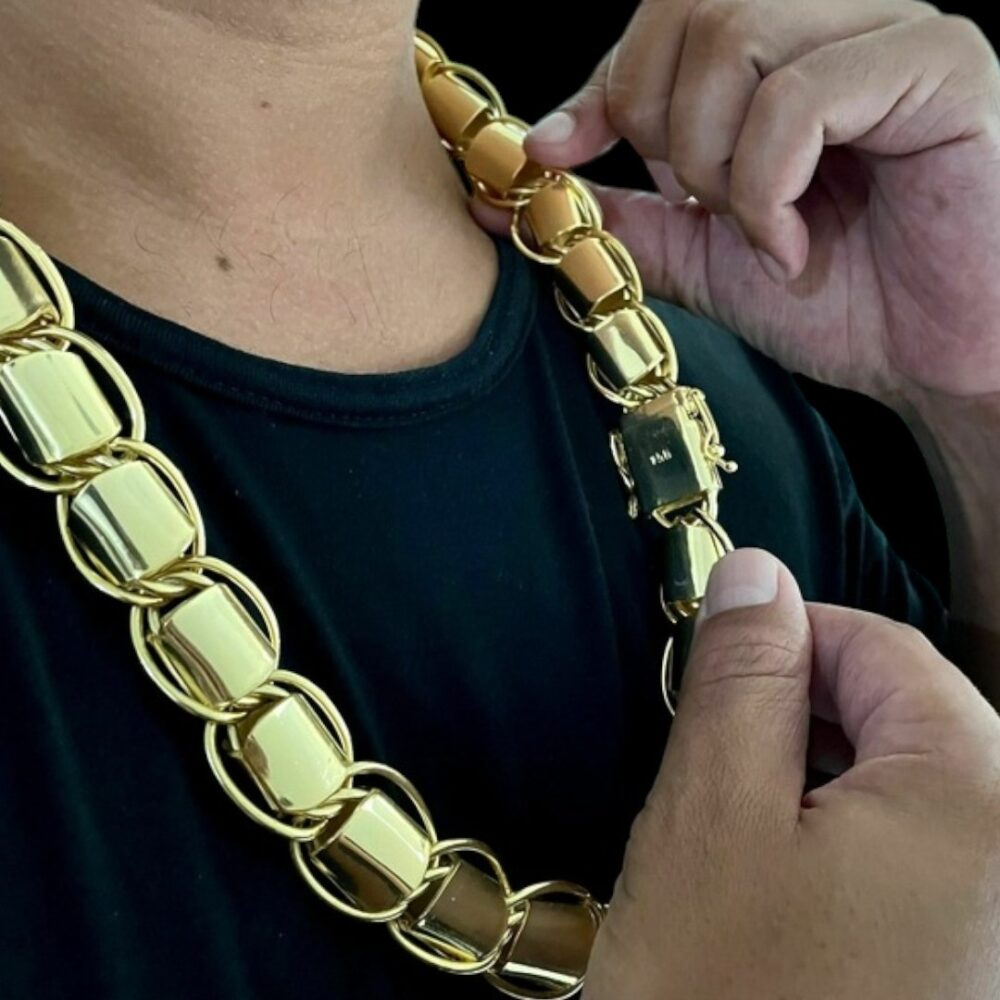 Corrente 20Mm Dubai Fecho 750 Banhado A Ouro - Imagem 3