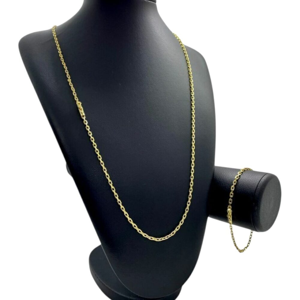 Kit Corrente + Pulseira 3Mm Cadeado Banhado A Ouro - Imagem 3