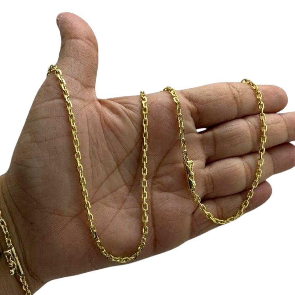 Kit Corrente + Pulseira 3Mm Cadeado Banhado A Ouro - Imagem 2