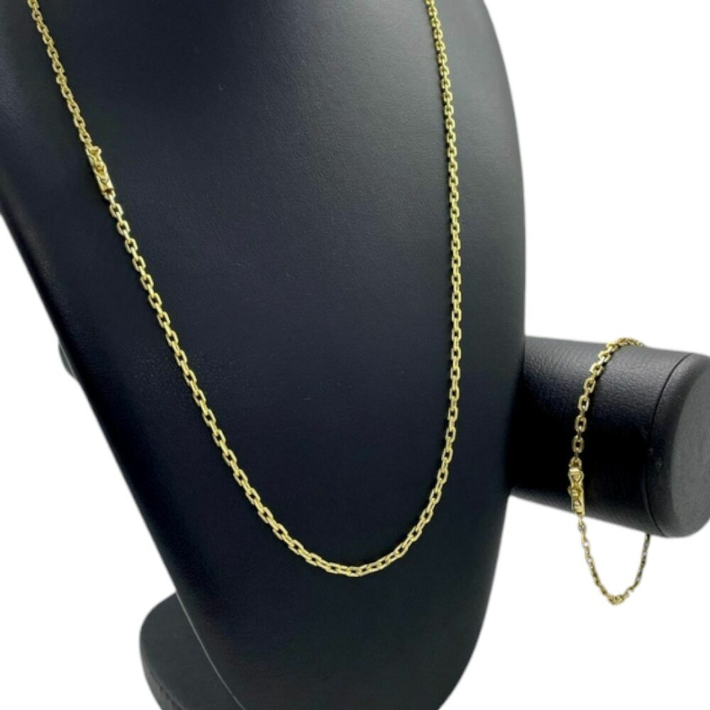 Kit Corrente + Pulseira 3Mm Cadeado Banhado A Ouro