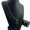 15355126475 Kit Cordao Peruano 3Mm Pulseira Peruana 3Mm Pingente Cruz Amarrada Banhado A Ouro 18K