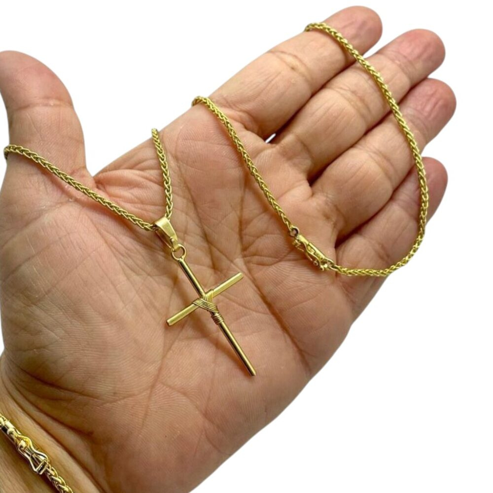 Kit Peruano 3Mm + Cruz Amarrada Banhado A Ouro 18K - Imagem 3