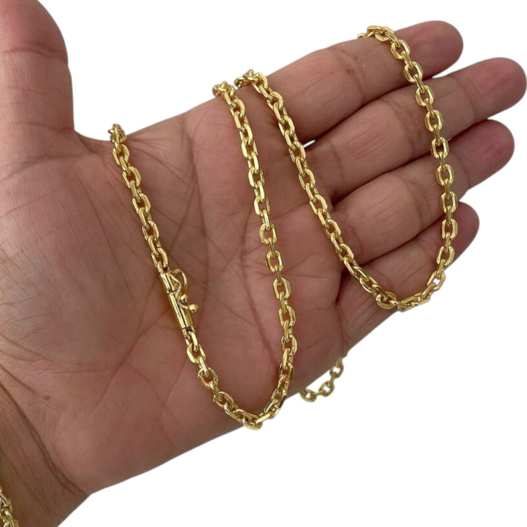 15355128102 Kit Corrente 4Mm Cadeado Pulseira 4Mm Cadeado Banhado A Ouro 18K