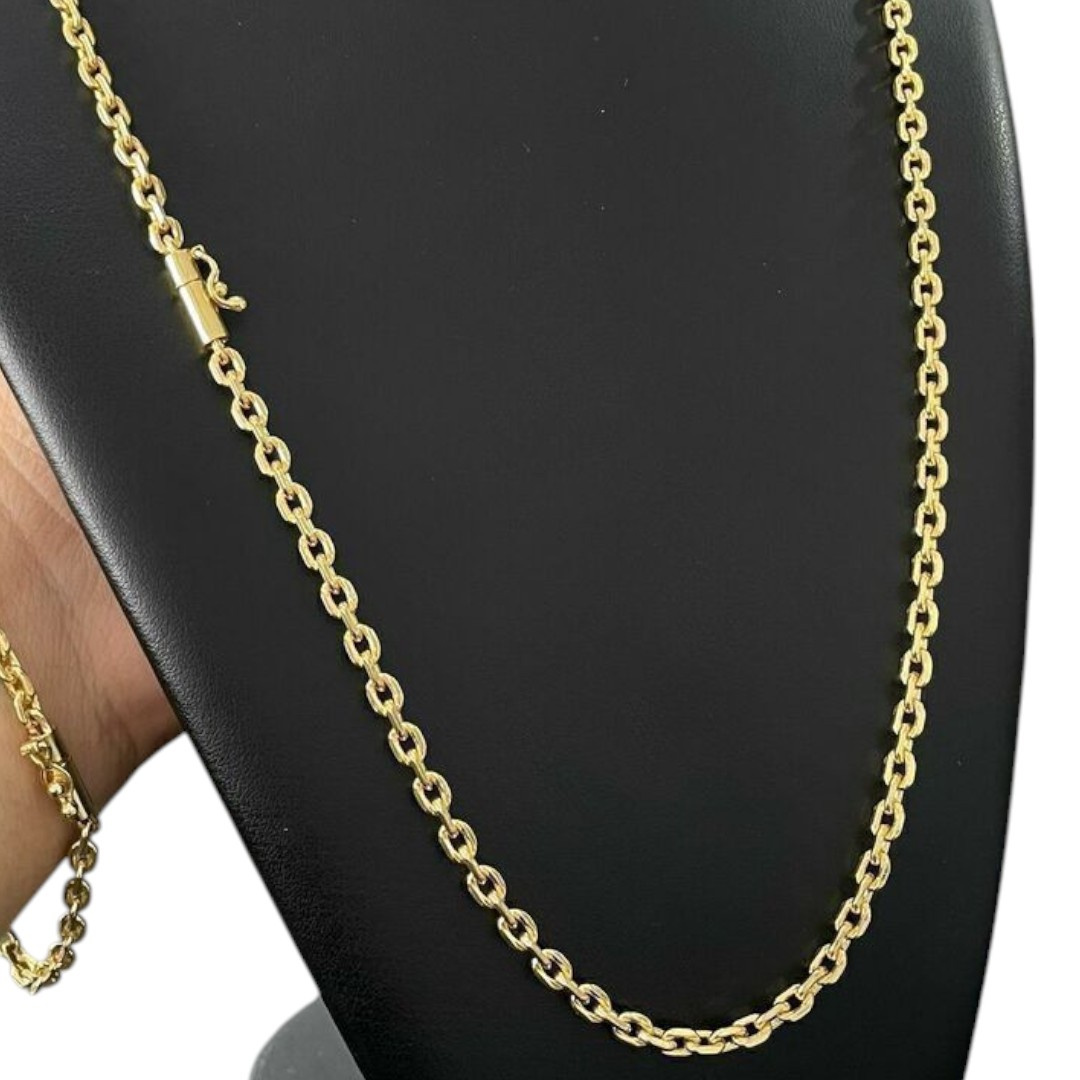 15355128114 Kit Corrente 4Mm Cadeado Pulseira 4Mm Cadeado Banhado A Ouro 18K 2