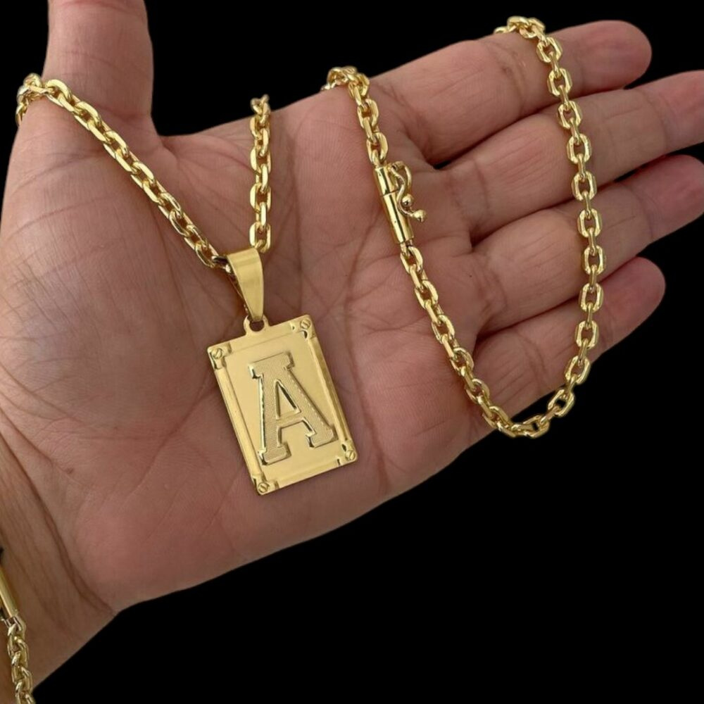 Kit Cadeado 4Mm + Letra Personalizada Banhado A Ouro - Imagem 3