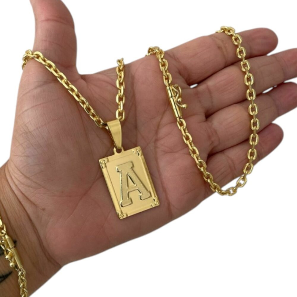 Kit Cadeado 4Mm + Letra Personalizada Banhado A Ouro - Imagem 4