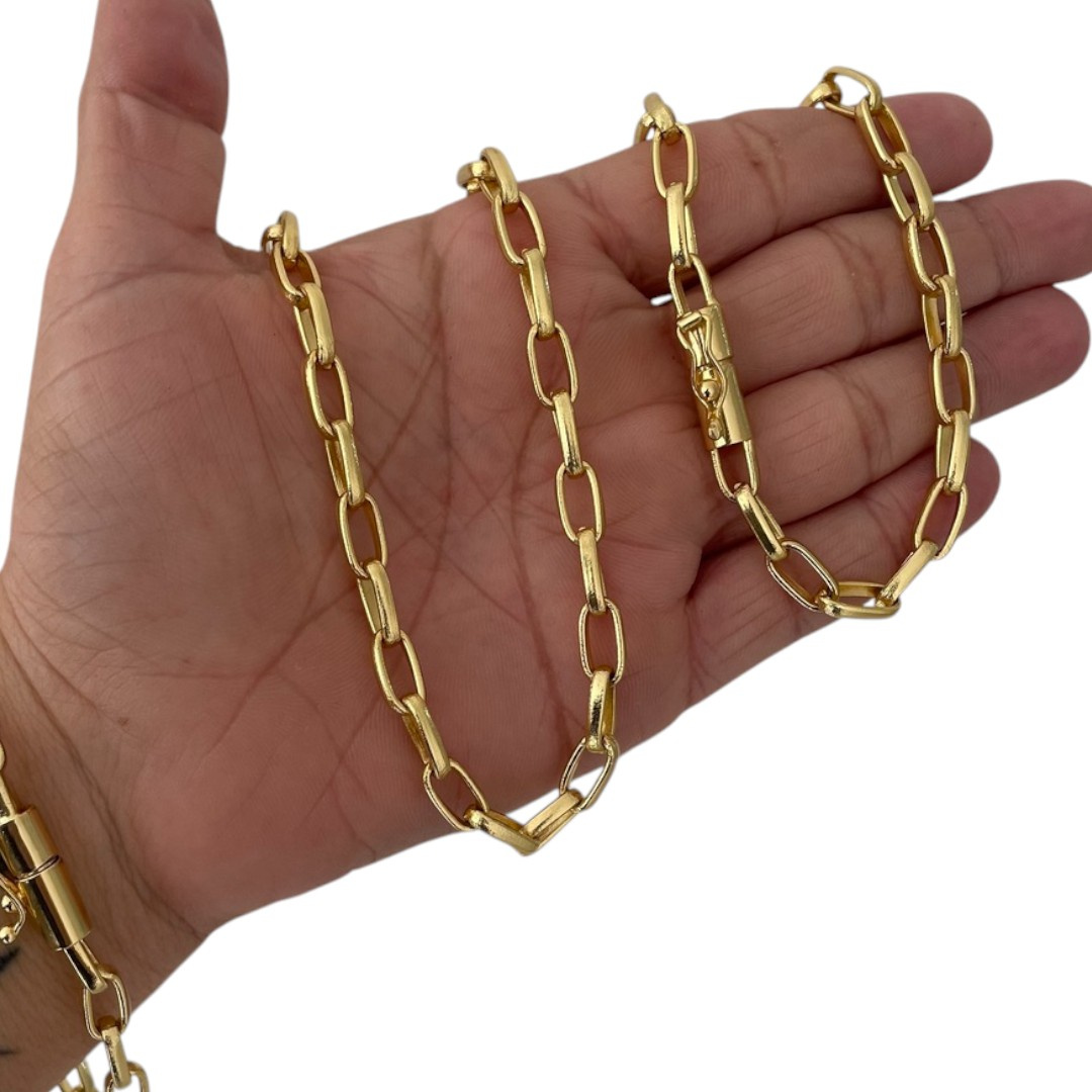15355136428 Kit Corrente 6Mm Meia Cana Pulseira 6Mm Meia Cana Banhado A Ouro 18K