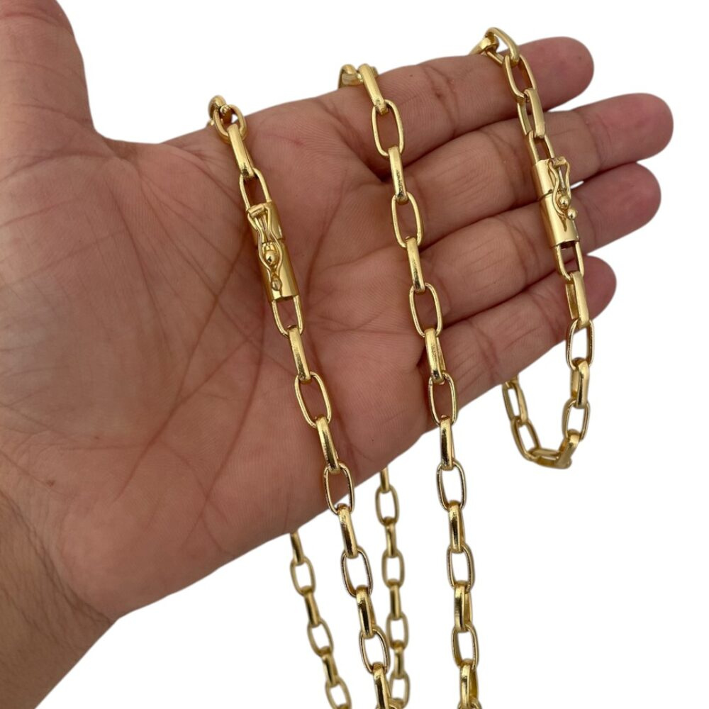 Kit Meia Cana 6Mm Corrente + Pulseira Banhado A Ouro