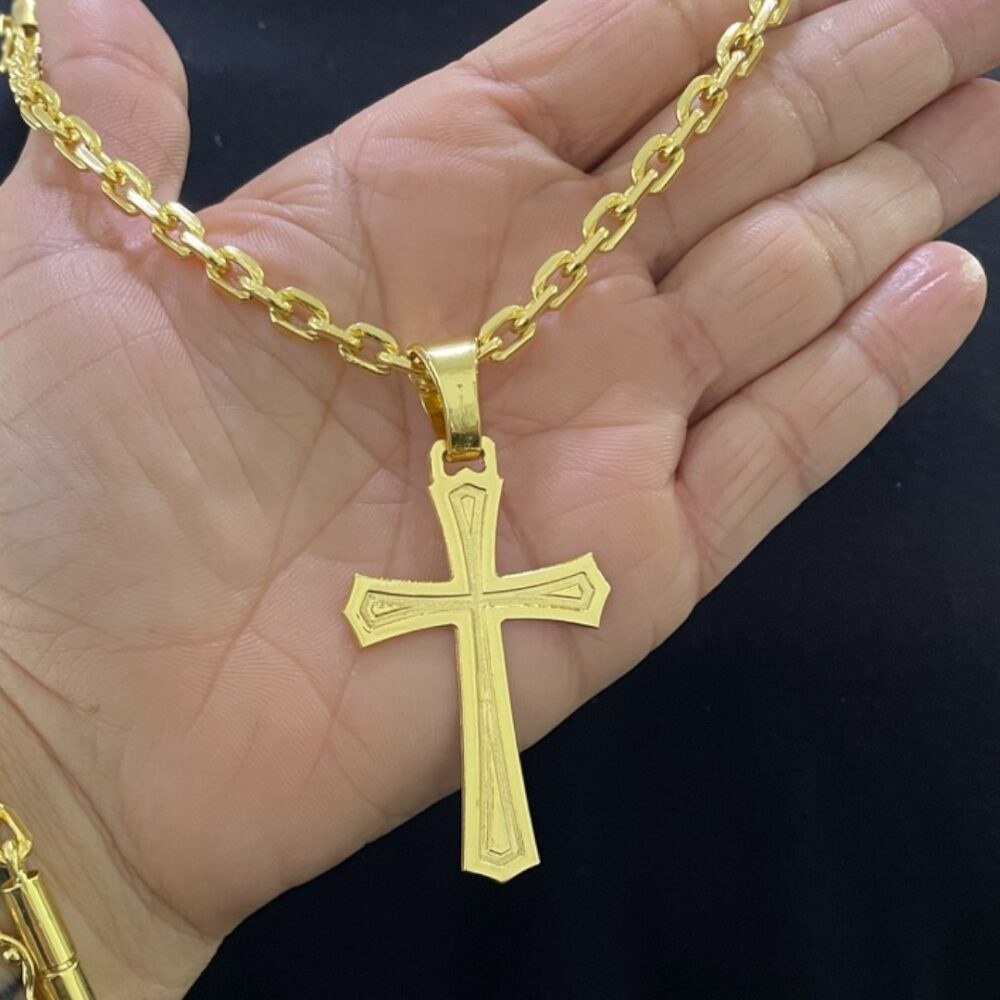 Kit Cadeado 5Mm + Cruz Templária Banhado A Ouro 18K - Imagem 2