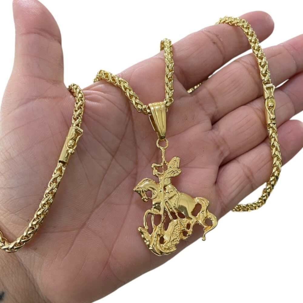 Kit Peruano 5Mm + Pingente São Jorge Banhado A Ouro 18K