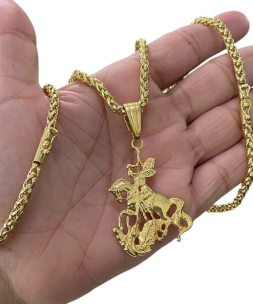 Kit Peruano 5mm + Pingente São Jorge Banhado a Ouro 18K