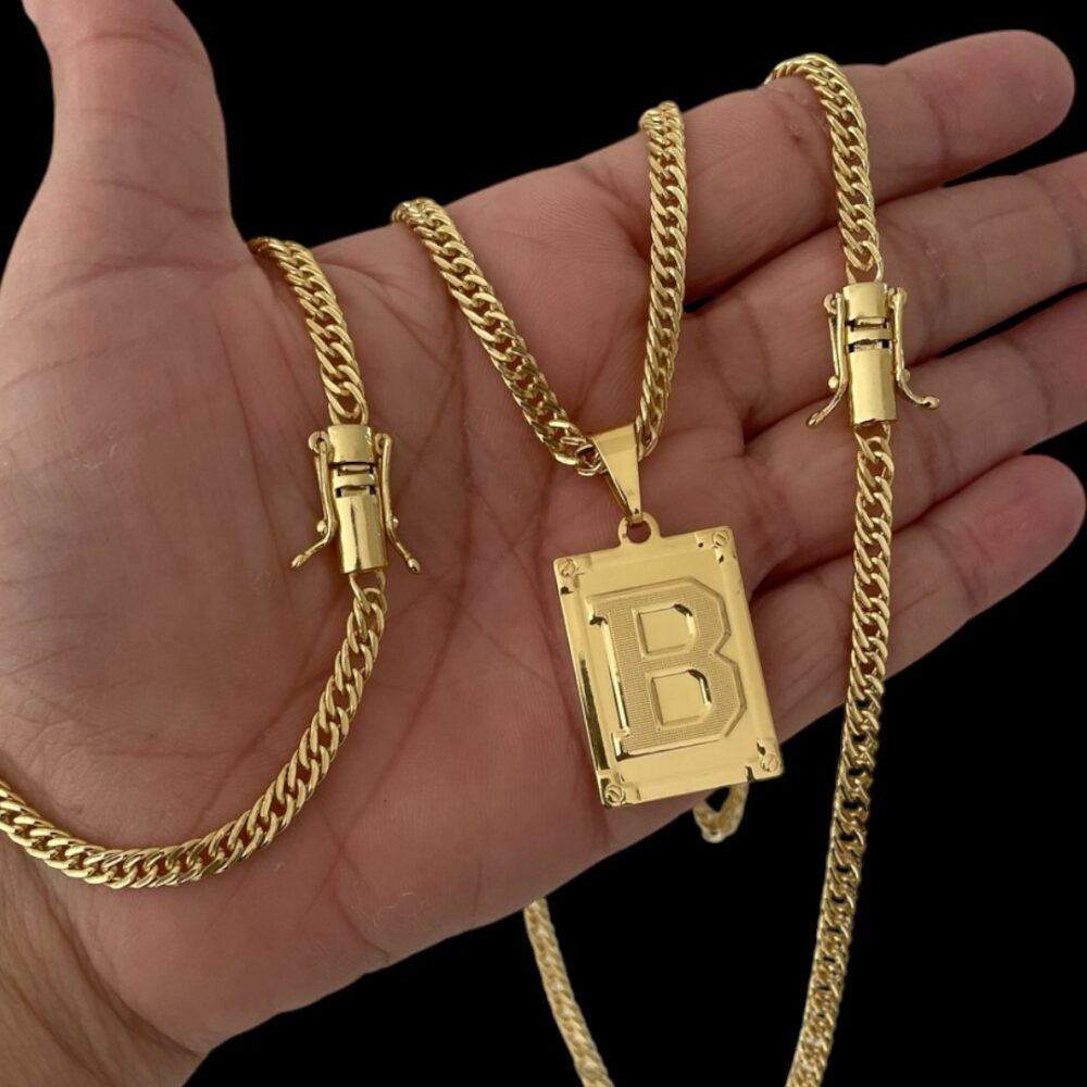 Kit Grumet 6Mm + Pingente Letra Banhado A Ouro 18K - Imagem 2