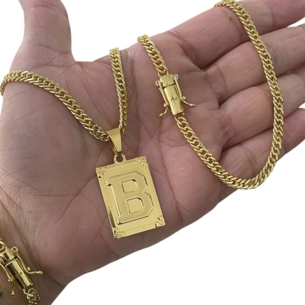 Kit Grumet 6Mm + Pingente Letra Banhado A Ouro 18K - Imagem 3