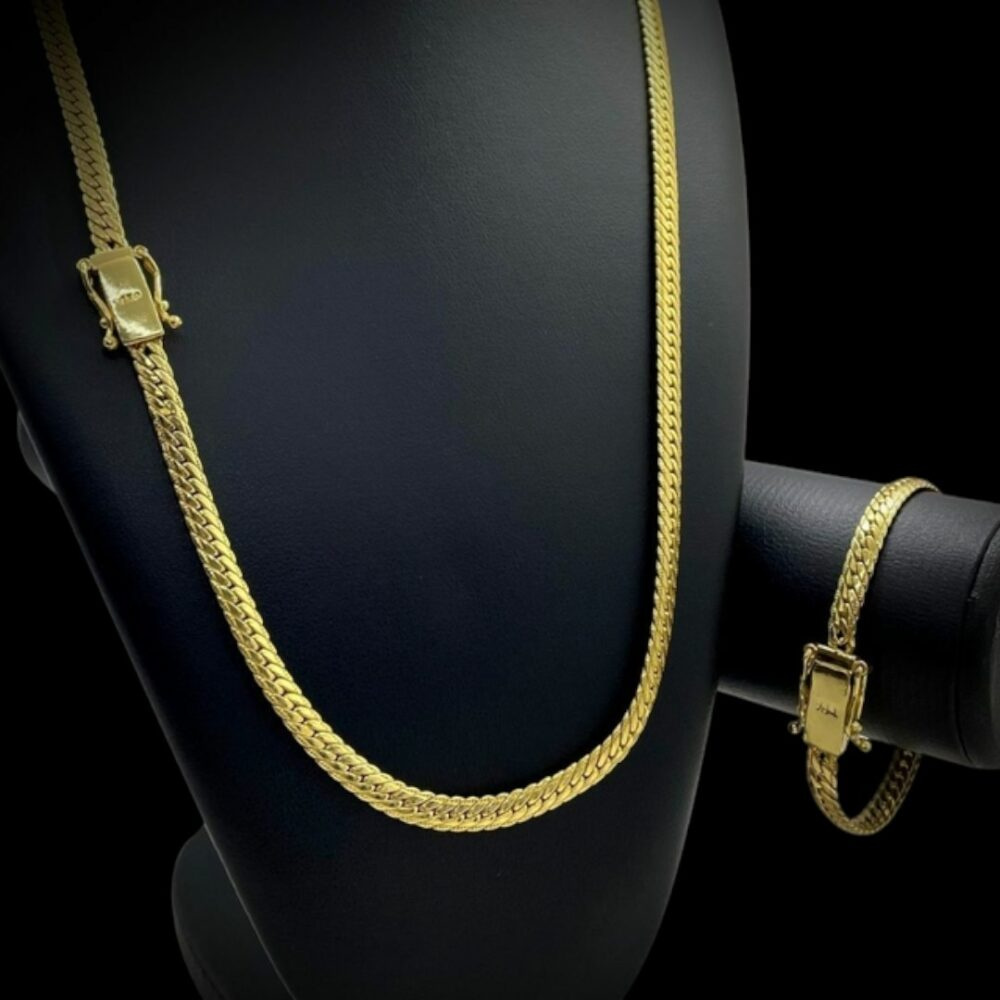 Kit Grumet Cubano 7Mm + Pulseira Banhado A Ouro 18K - Imagem 4