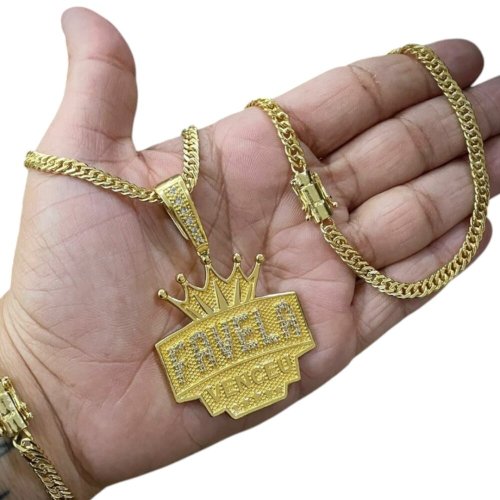 Kit Grumet Lacraia 5Mm Pingente Favela Venceu Banhado A Ouro - Imagem 4