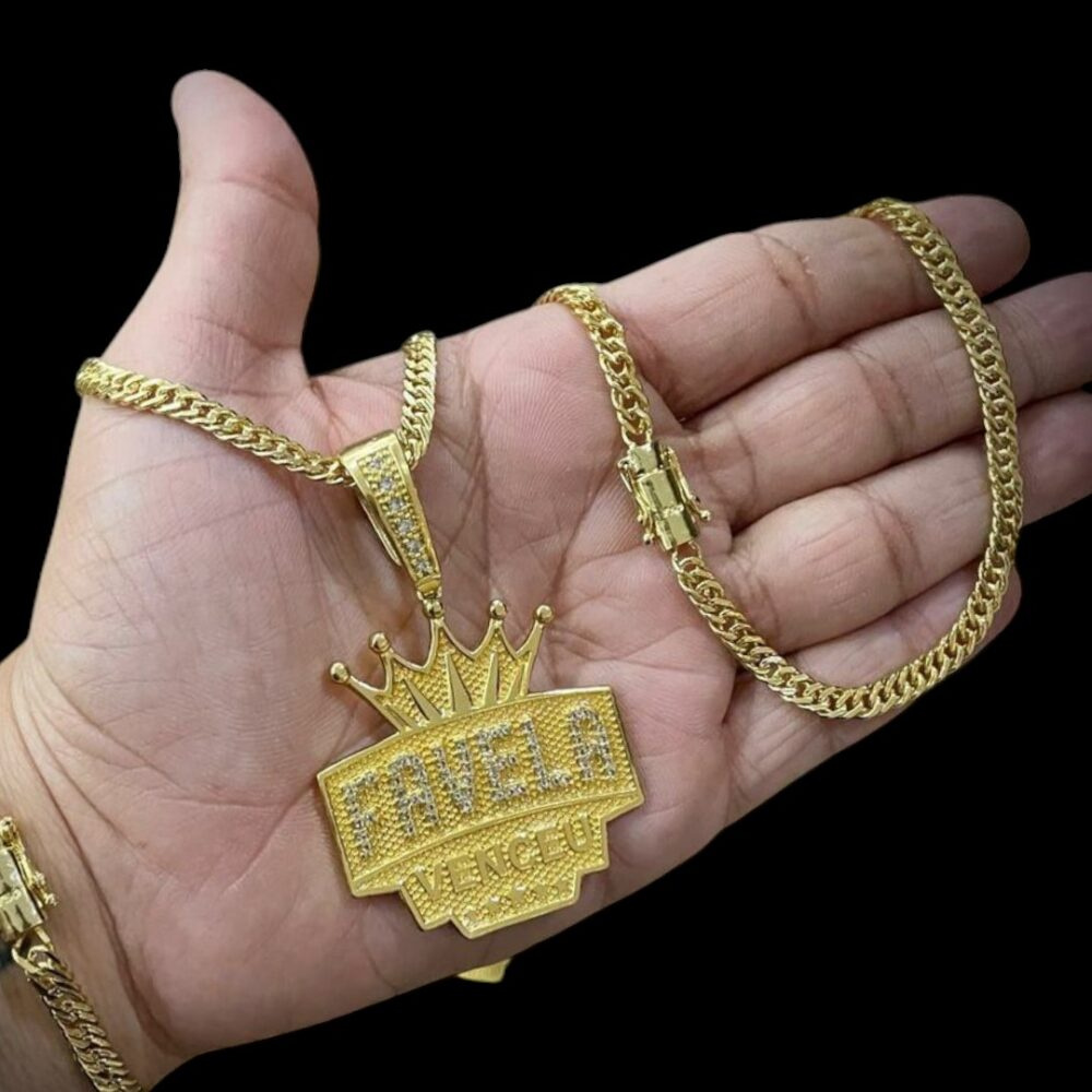 Kit Grumet Lacraia 5Mm Pingente Favela Venceu Banhado A Ouro - Imagem 5
