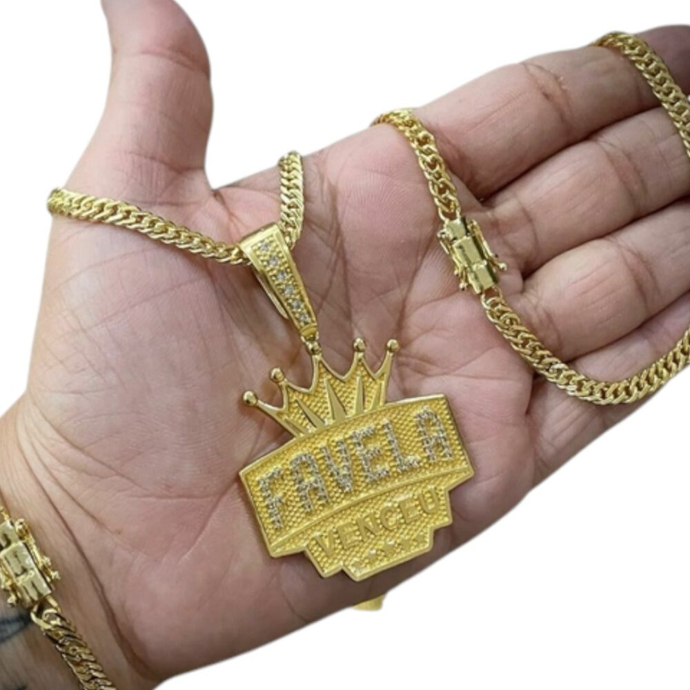 Kit Grumet Lacraia 5Mm Pingente Favela Venceu Banhado A Ouro - Imagem 2