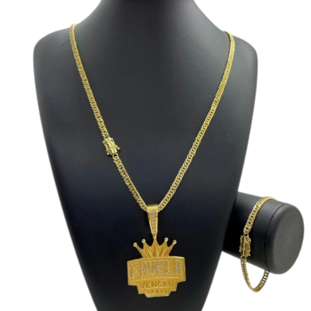 Kit Grumet Lacraia 5Mm Pingente Favela Venceu Banhado A Ouro - Imagem 6