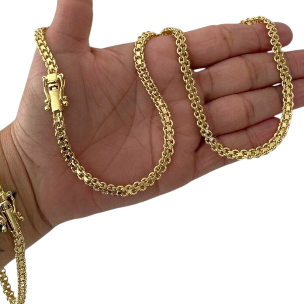 Kit Cadeado Duplo 6Mm Fecho 750 Banhado A Ouro 18K - Imagem 3