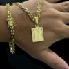 15355160804 Kit Corrente 6Mm Cadeado Fecho Marcacao 750 Pulseira Pingente Letra Banhado A Ouro 18K3