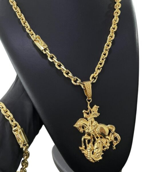 Kit Cadeado 8mm + Pingente São Jorge Banhado a Ouro 18K